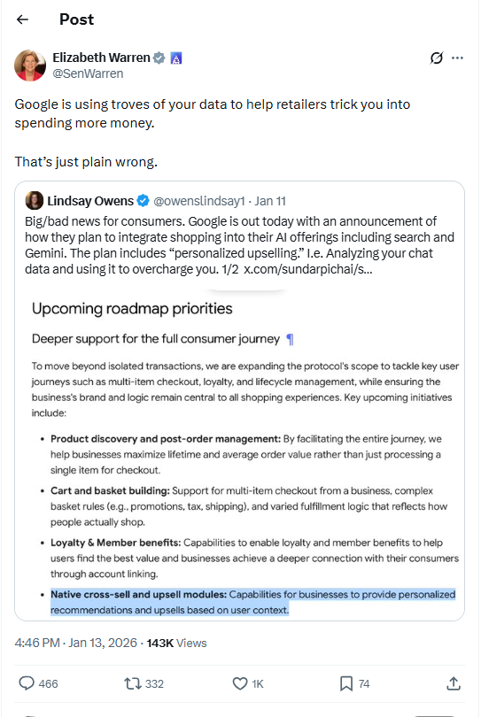 Senator Warren Captures a Legitimate Worry in a Tweet